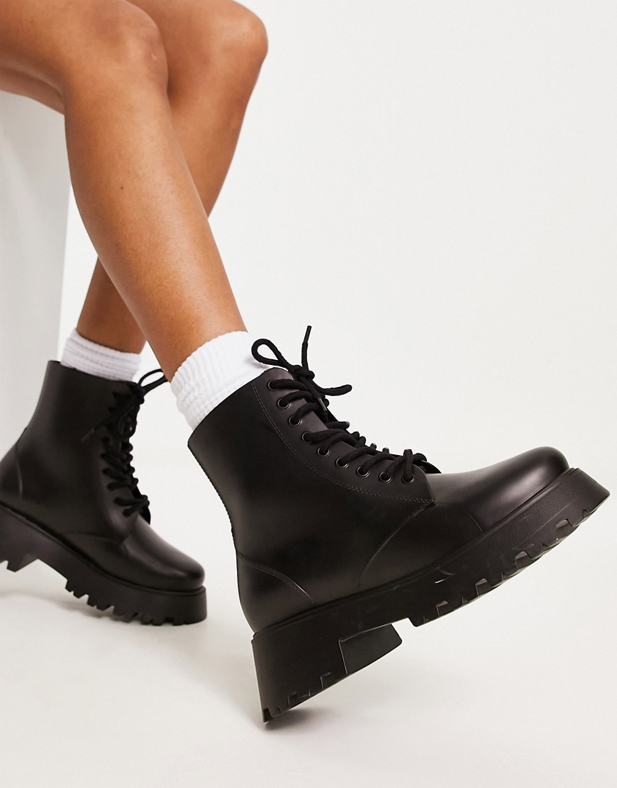 Asos Design Galaxy Chunky Lace Up Wellies In Black