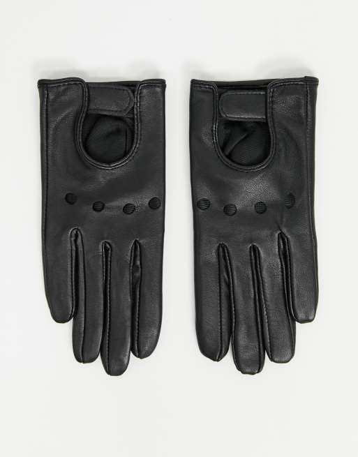 ASOS DESIGN - Gants en cuir à découpes pour écran tactile - Noir