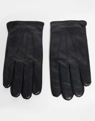 ASOS DESIGN - Gants en cuir de qualité supérieure compatibles écran tactile - Noir