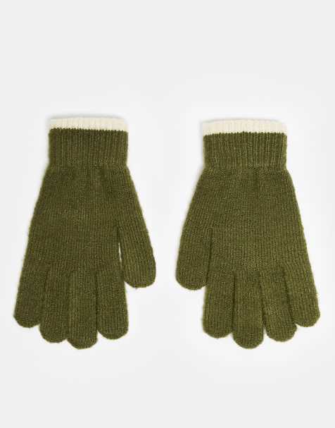 ASOS DESIGN - Gants en maille à liseré - Kaki - view 1