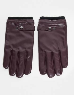 ASOS DESIGN - Gants habillés en similicuir - Bordeaux-Rouge