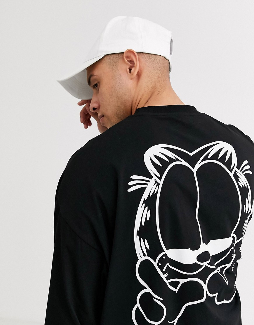ASOS DESIGN - Garfield - Oversized T-shirt met lange mouwen en grote print op de achterkant-Zwart