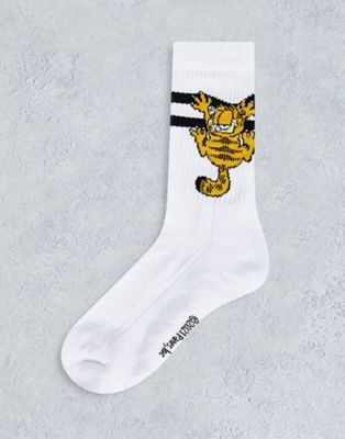 ASOS DESIGN garfrield sports socks in white with black stripe