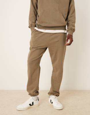 Asos Design Garment Dye Heavy Wash Tapered Fit Sweatpants In Brown