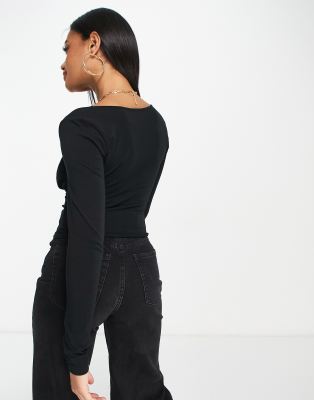 ASOS DESIGN gathered bust detail long sleeve top in black | ASOS