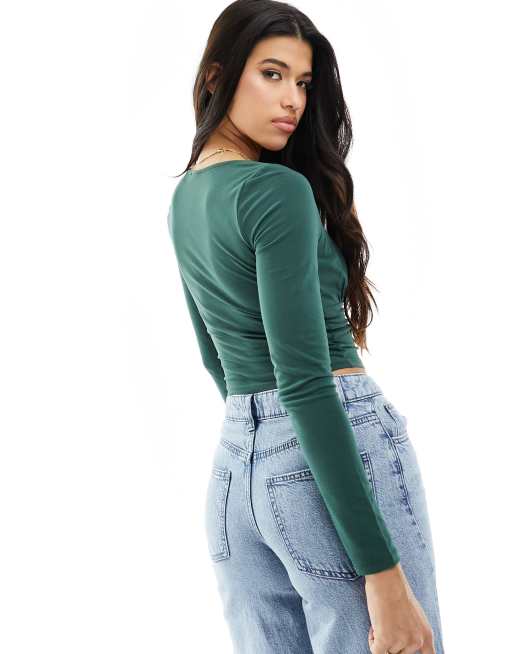 WOMEN'S SEAMLESS LONG SLEEVE TOP, Cedar Green/Rain Forest