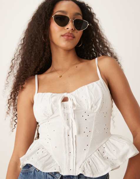 ASOS DESIGN gathered bust peplum hem tie front cami top - view 1