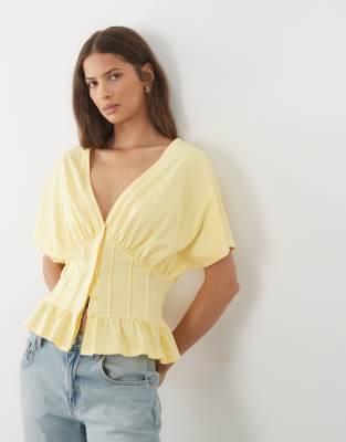 Asos Design Gathered Bust Top With Corset Waist In Blue