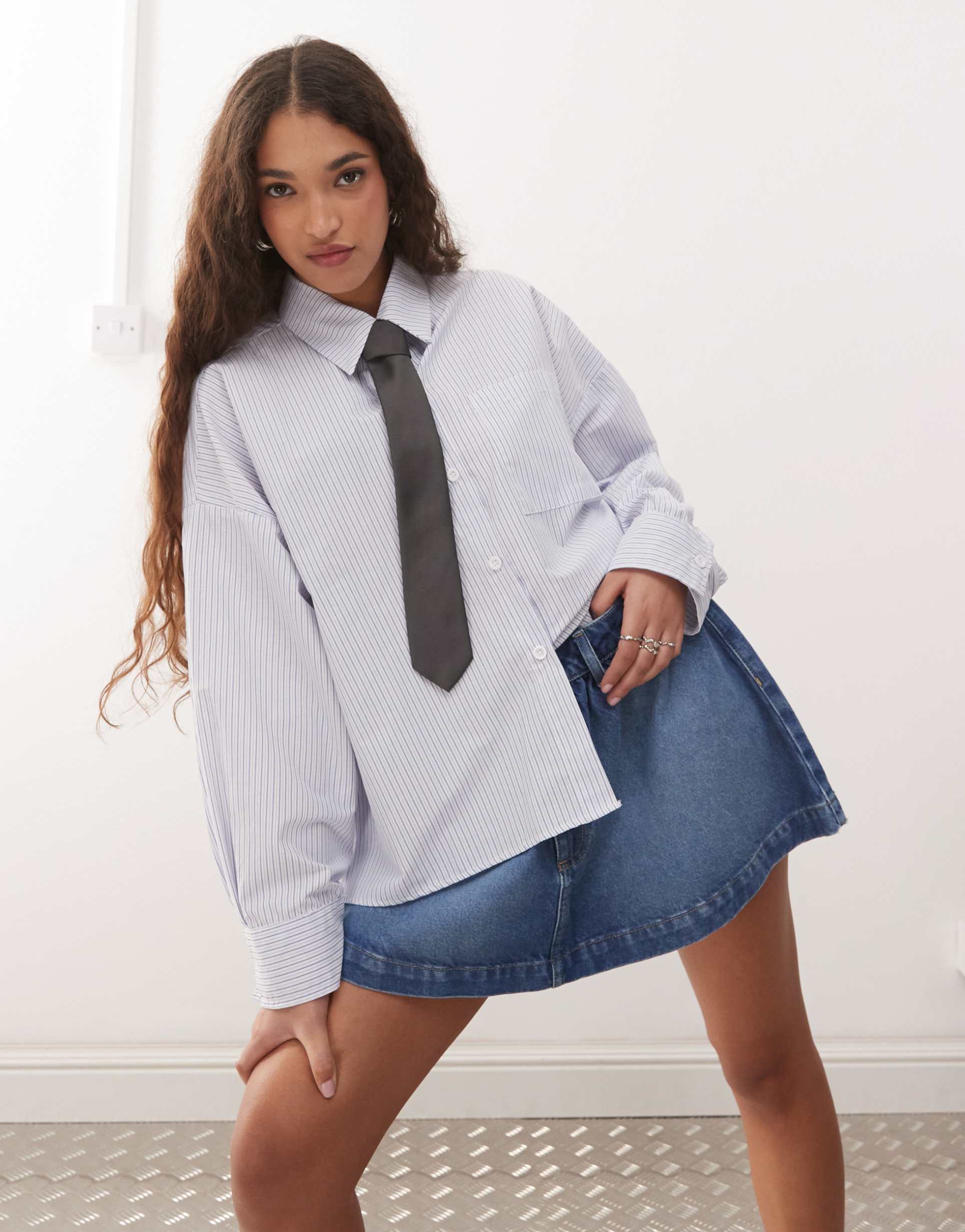 asos design gathered denim micro mini skirt in mid blue