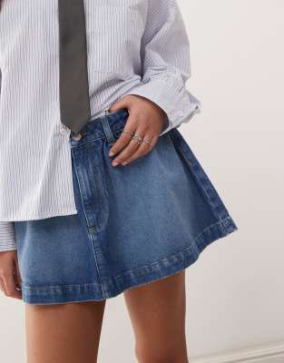 Asos Design Gathered Denim Micro Mini Skirt In Blue