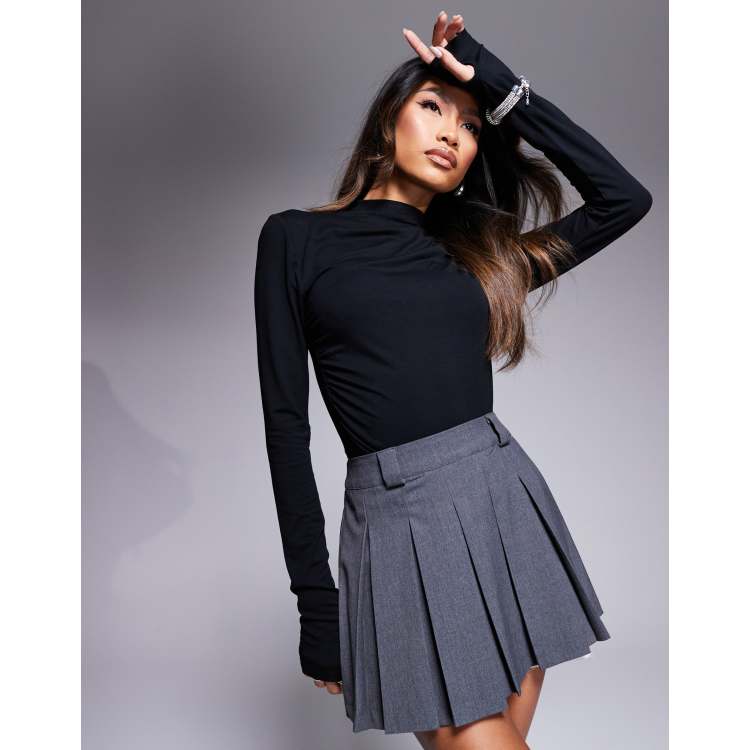 ASOS DESIGN gathered detail high neck top with thumb holes in