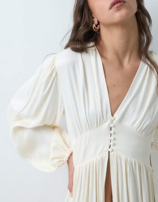 ASOS DESIGN gathered detail kimono in cream, 2 of 5