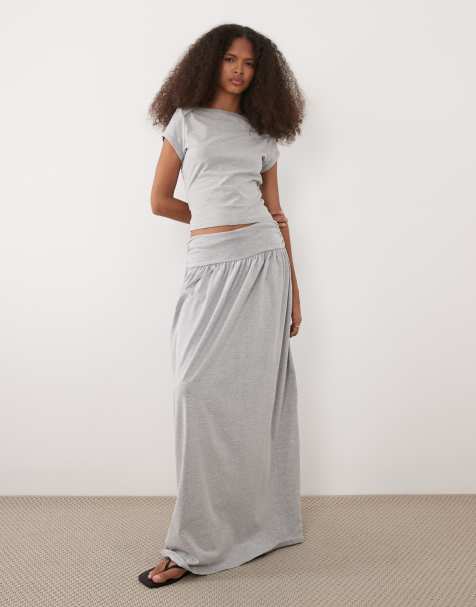 ASOS DESIGN gathered maxi skirt in gray - part of a set - view 1