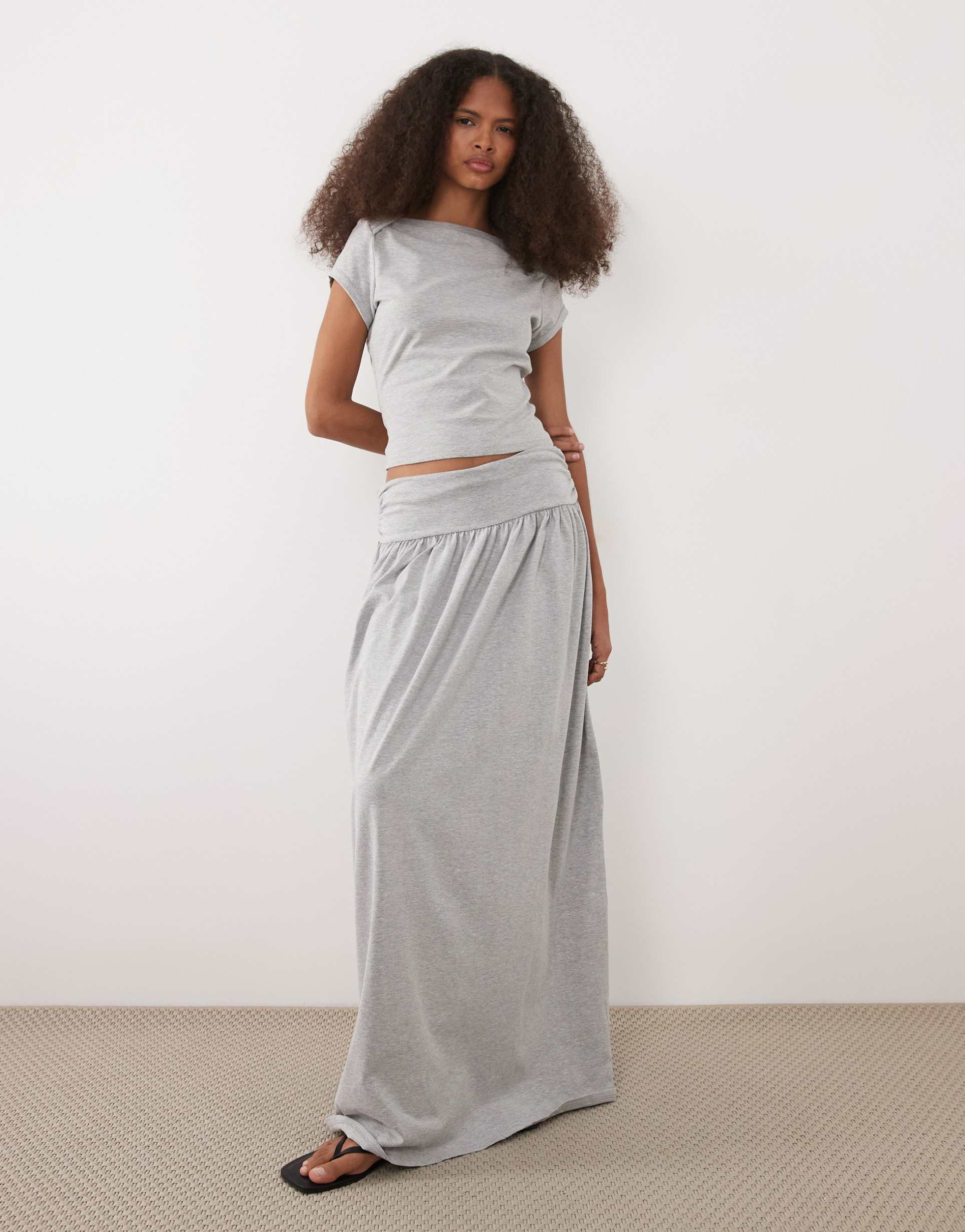 asos design gathered maxi skirt in gray - part of a set