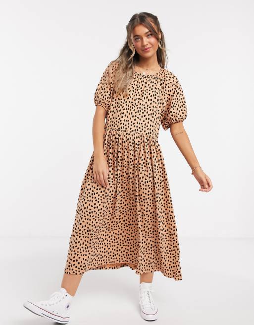 ASOS DESIGN gathered neck midi dress in leopard print