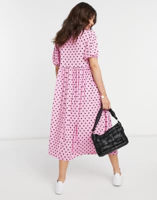 pink and black spot dress