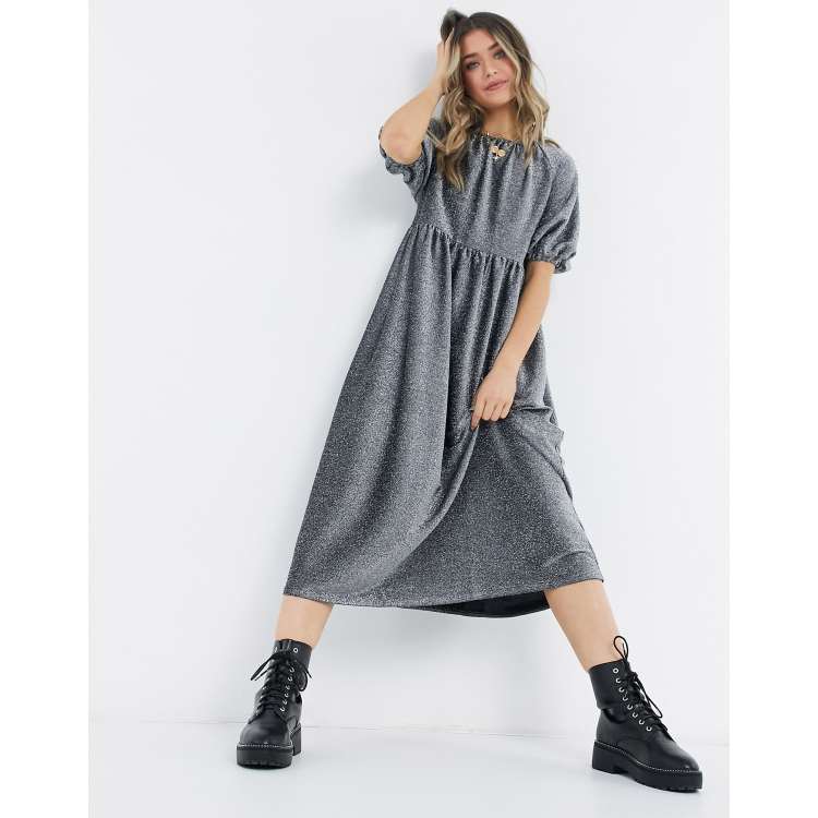 asos silver glitter dress ASOS EDITION embellished disc sequin square neck full skirt midi dress in  silver