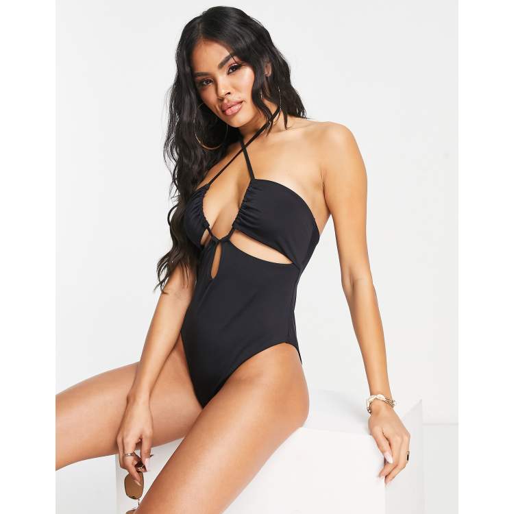 ASOS DESIGN off shoulder corset mesh detail bodysuit in black