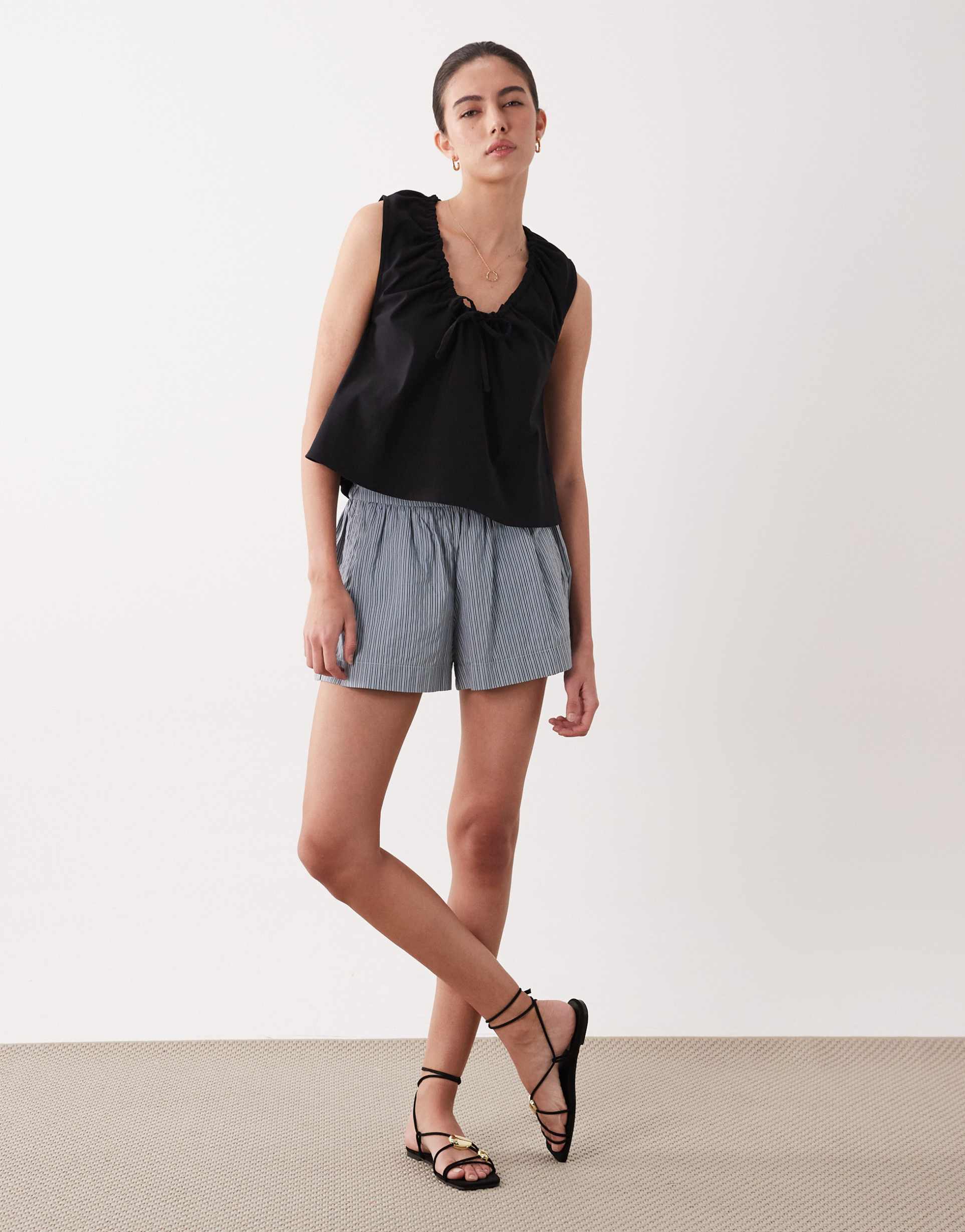 asos design gathered ruched swing top in white