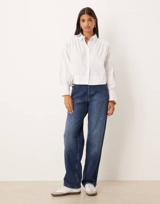 Asos Design Gathered Shirt With Shoulder Pads In White