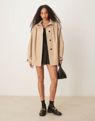 Asos Design Gathered Shoulder Short Trench Coat