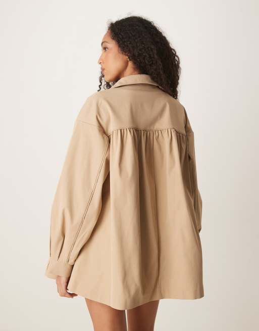 ASOS DESIGN gathered shoulder short trench coat in stone, 3 of 4