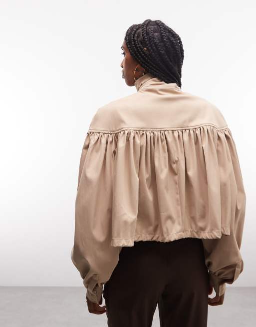 ASOS DESIGN gathered shoulders cropped trench coat in stone, 5 of 7