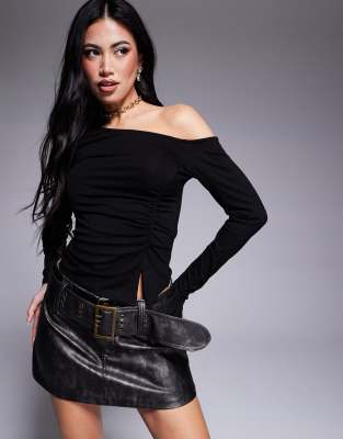 Shop ASOS DESIGN gathered side top with asymmetric detail in black Online – Trendy & Affordable Fashion