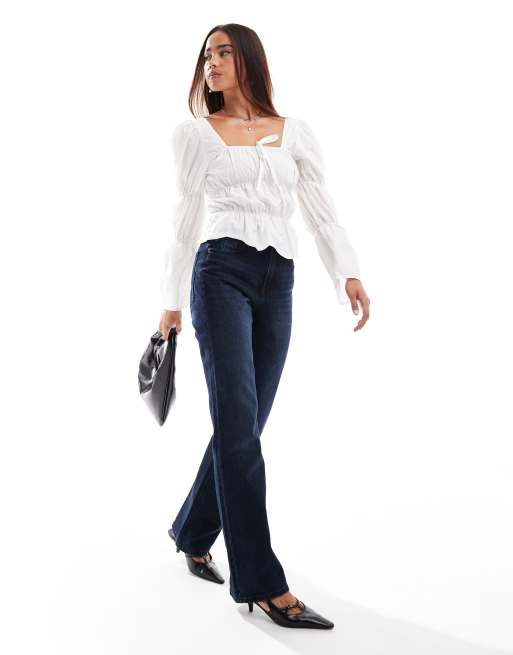 ASOS DESIGN gathered sleeve detail blouse in ecru, 2 of 4