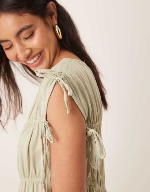 ASOS DESIGN gathered smock maxi dress in sage green | ASOS