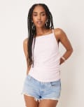 [ASOS DESIGN] ASOS DESIGN gathered strappy mesh cami in pastel pink L Pastel Pink