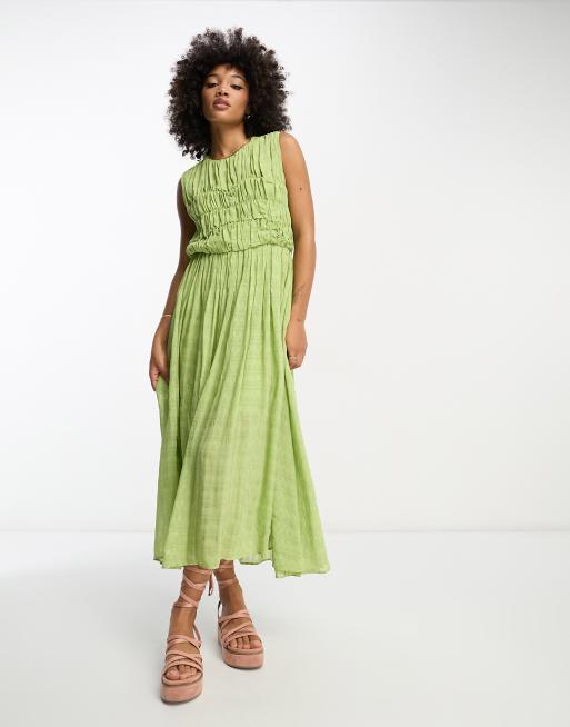 ASOS DESIGN gathered textured high low midi dress in pistachio