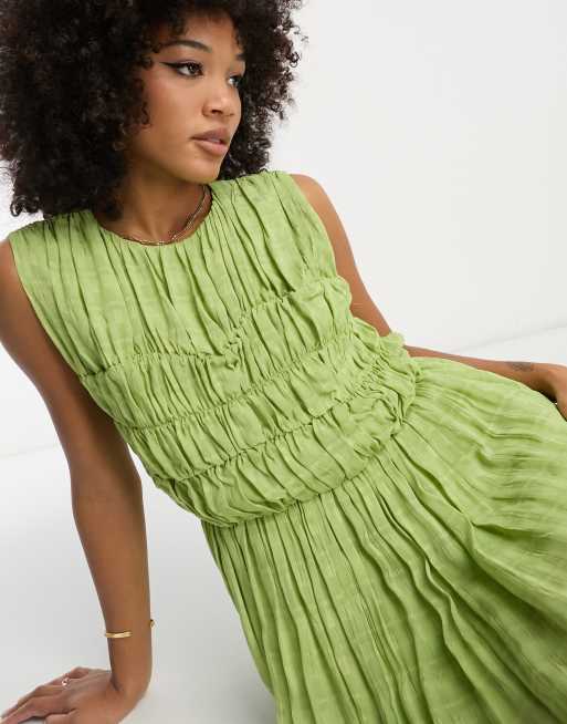 Plus Green Textured Gathered Shirt Dress