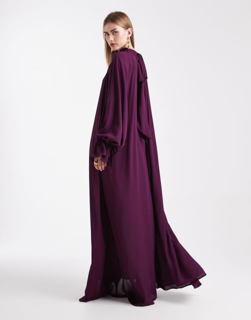 ASOS DESIGN gathered volume sleeve maxi dress in plum, 4 of 4