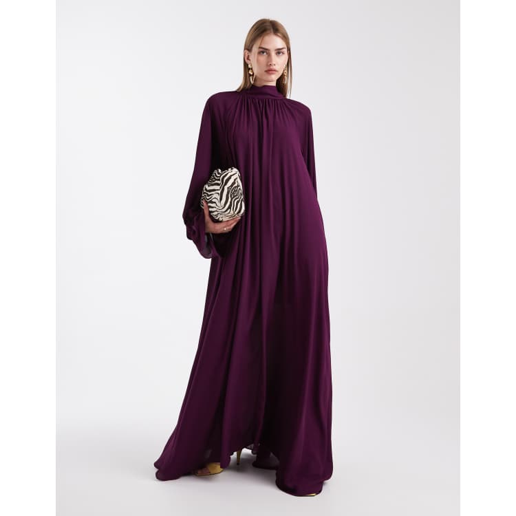 ASOS DESIGN gathered volume sleeves maxi dress in plum | ASOS