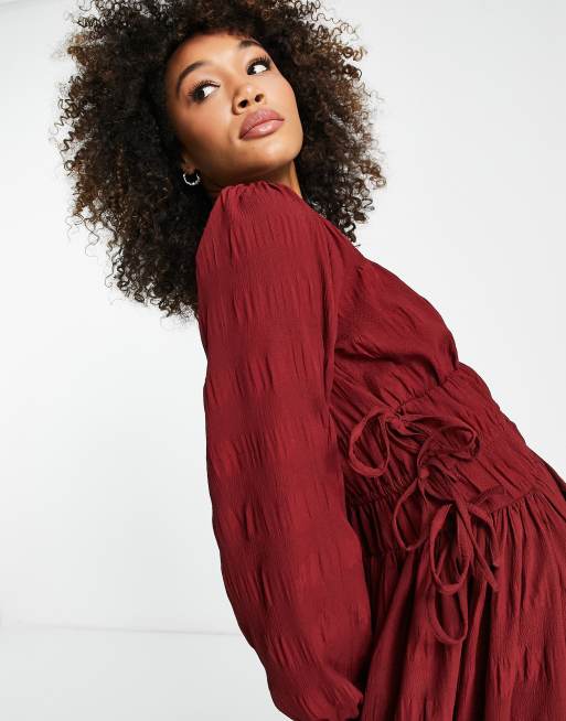 ASOS DESIGN gathered waist maxi dress in seersucker in burnt rust, 3 of 4