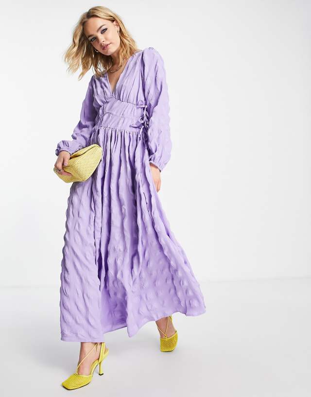 ASOS DESIGN gathered waist maxi dress in seersucker in lilac