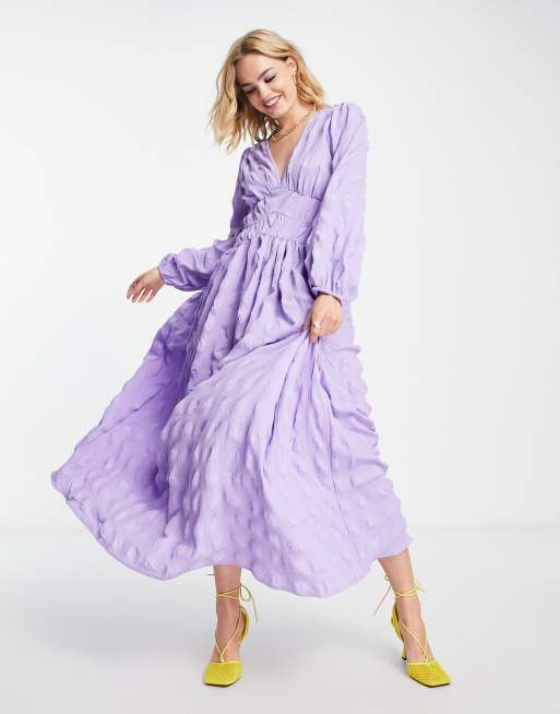 ASOS DESIGN gathered waist maxi dress in seersucker in lilac | ASOS