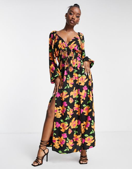 ASOS DESIGN gathered waist maxi tea dress in floral print | ASOS