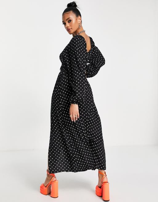 ASOS DESIGN gathered waist maxi tea dress in polka dot