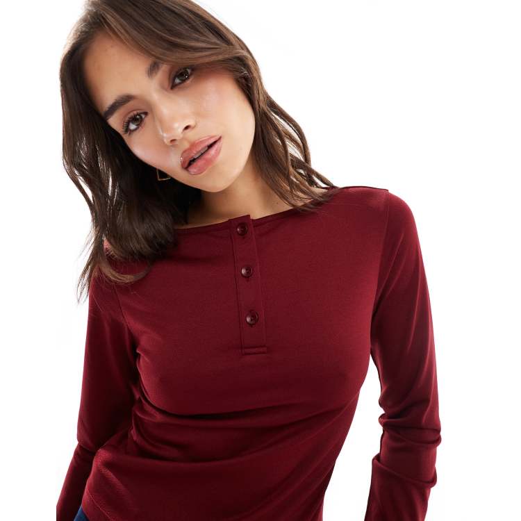 Alala Burgundy Jersey sale Bell Sleeve Raw Edge Sweatshirt Activewear Top