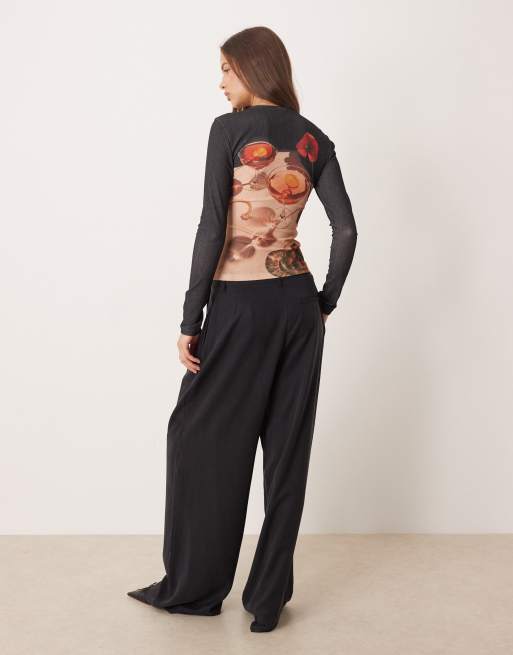 ASOS DESIGN gauzy printed mesh dinner scene top in multi