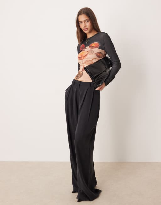 ASOS DESIGN gauzy printed mesh dinner scene top in multi