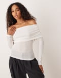 [ASOS DESIGN] ASOS DESIGN gauzy rib foldover bardot longline top in ivory-White S IVORY