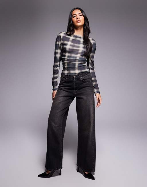 ASOS DESIGN gauzy sheer plaid long sleeve top in multi | ASOS