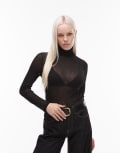 [ASOS DESIGN] ASOS DESIGN gauzy sheer roll neck top in black XS BLACK