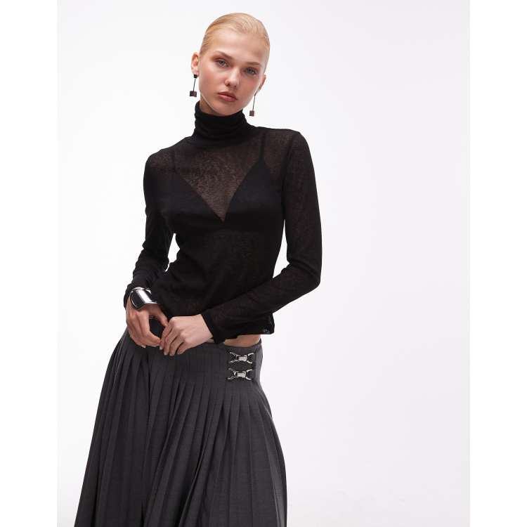 ASOS DESIGN gauzy sheer turtle neck top in black | ASOS
