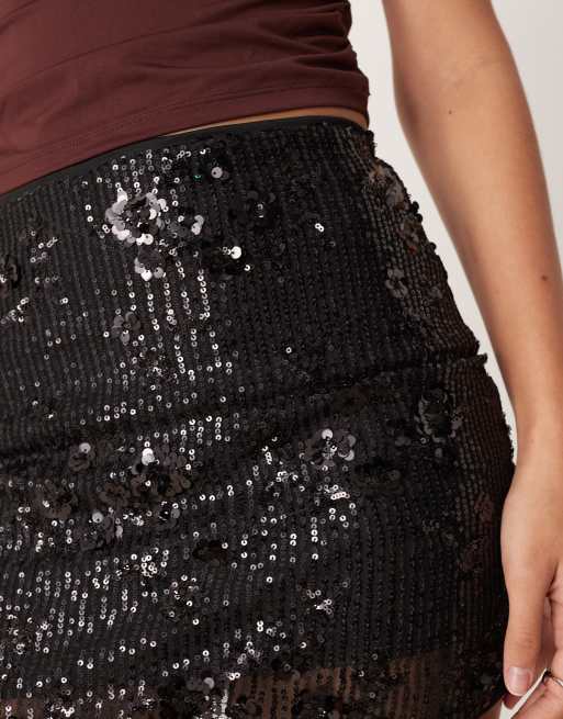 ASOS DESIGN - Gebloemde minirok bedekt met lovertjes in zwart, 4 van 5