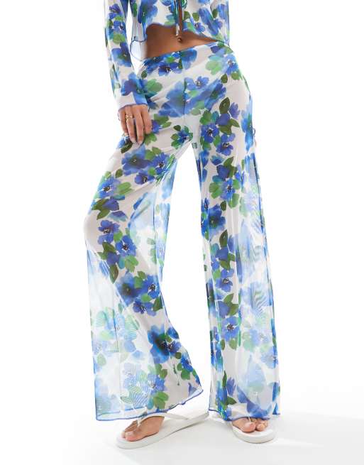 ASOS DESIGN – Geblümte Hose aus Mesh mit weitem Bein, Kombiteil, 2 von 5