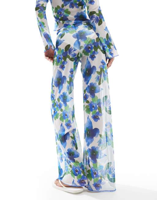 ASOS DESIGN – Geblümte Hose aus Mesh mit weitem Bein, Kombiteil, 5 von 5